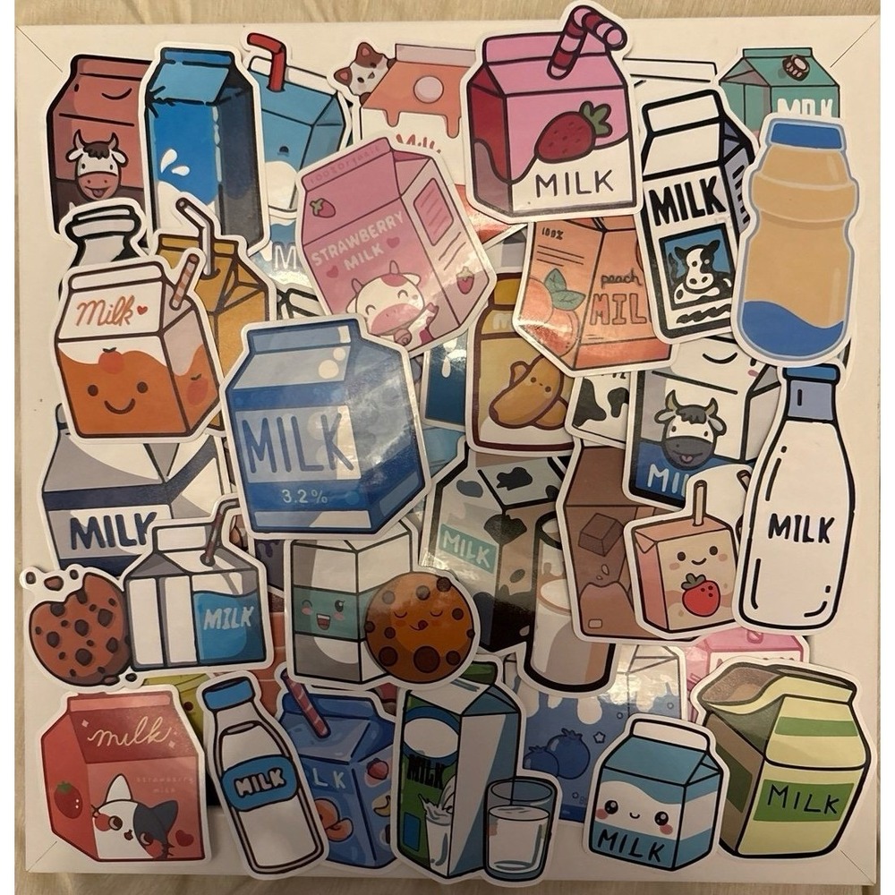NEW 50pc Full Color Vinyl Cute Cartoon Milk Carton Stickers